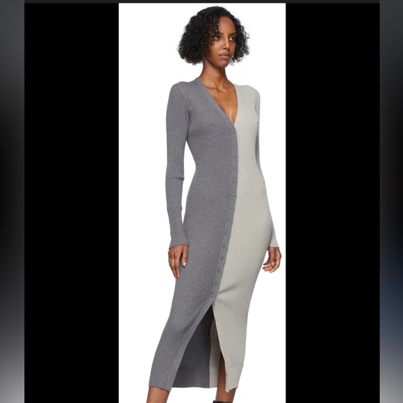 STAUD Two-Tone Gray and Cream Knit Dress - Picture 3 of 3